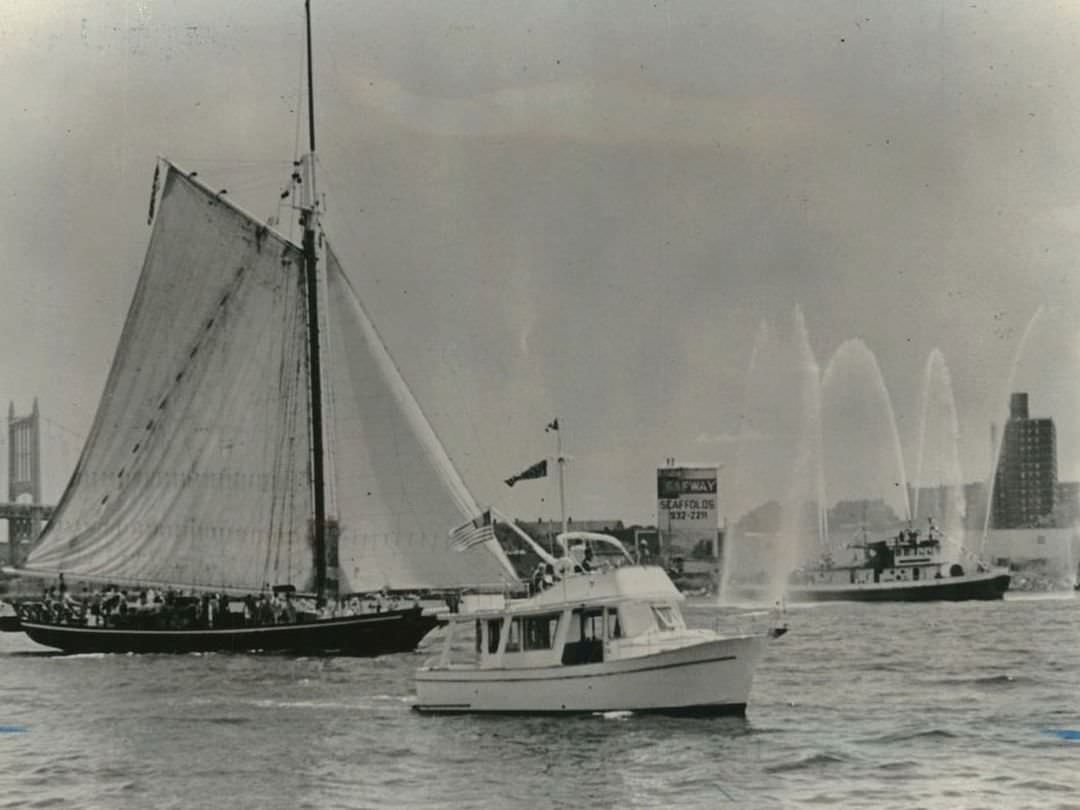 The Sloop, Clearwater, At Nyc'S Harbor Festival Joins Other Vessels, 1978.