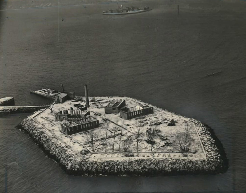 Aerial View Of Swinburne Island, 4-Acre Artificial Island, Used For Immigrant Quarantine, Circa 1940.