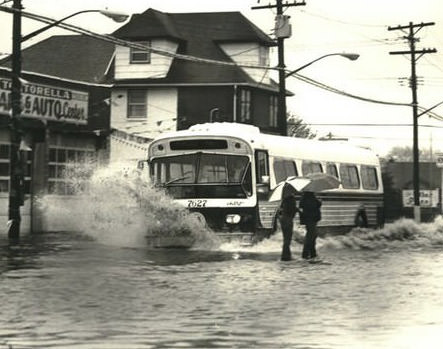 Staten Island Transit Authority Bus Plows Through Surf On Hylan Boulevard, 1980.