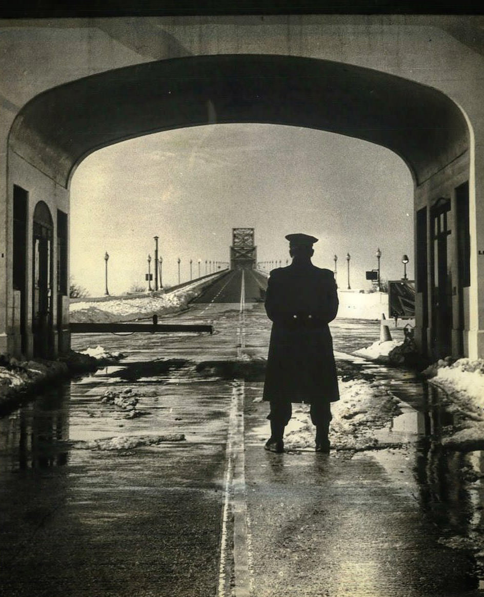 Nypd Officer Guards The Outerbridge Crossing, Tottenville, 1961.