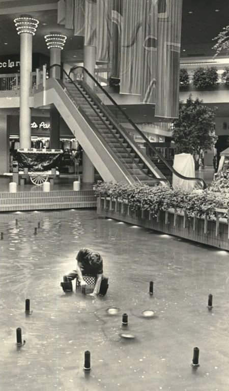 Robert Magee Of Tottenville Cleaning Spray Nozzles In The Main Fountain Of The Staten Island Mall, 1983.