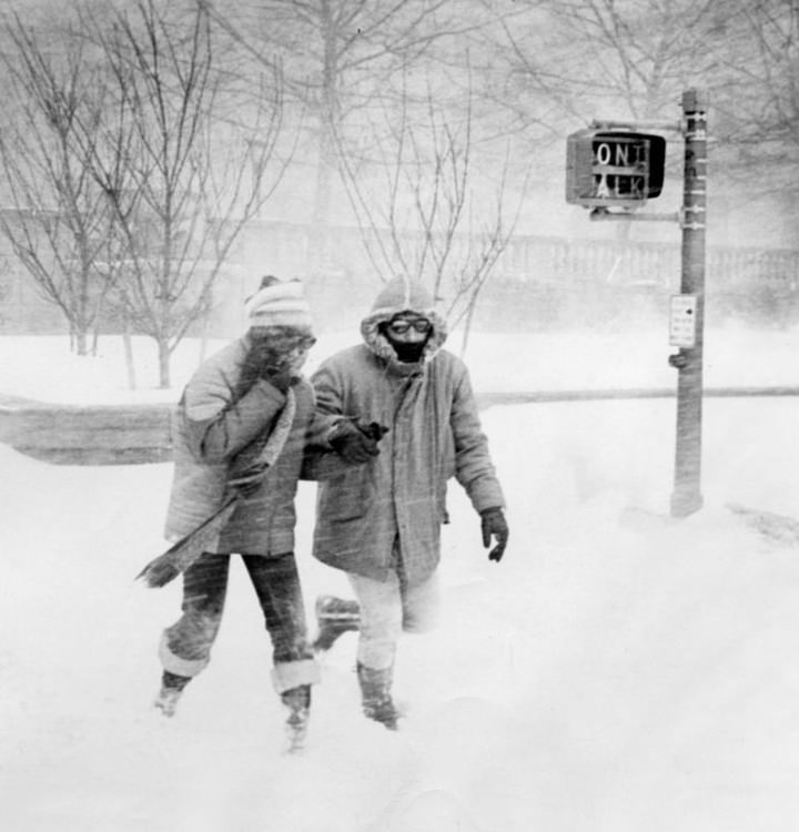 Pedestrians In St. George During Blizzard Of 1978.