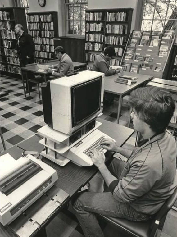 Michael Hazard Uses &Amp;Quot;New&Amp;Quot; Apple Computer At St. George Library, 1983.
