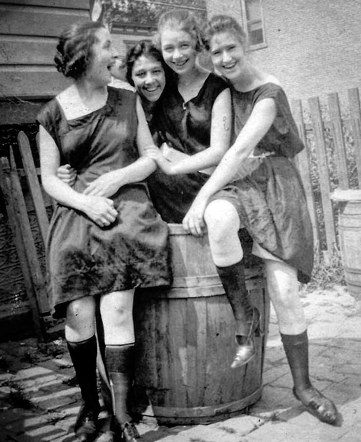 Ann Consolazio And Friends Sport Summer Dresses On Van Duzer Street, Stapleton, 1919.