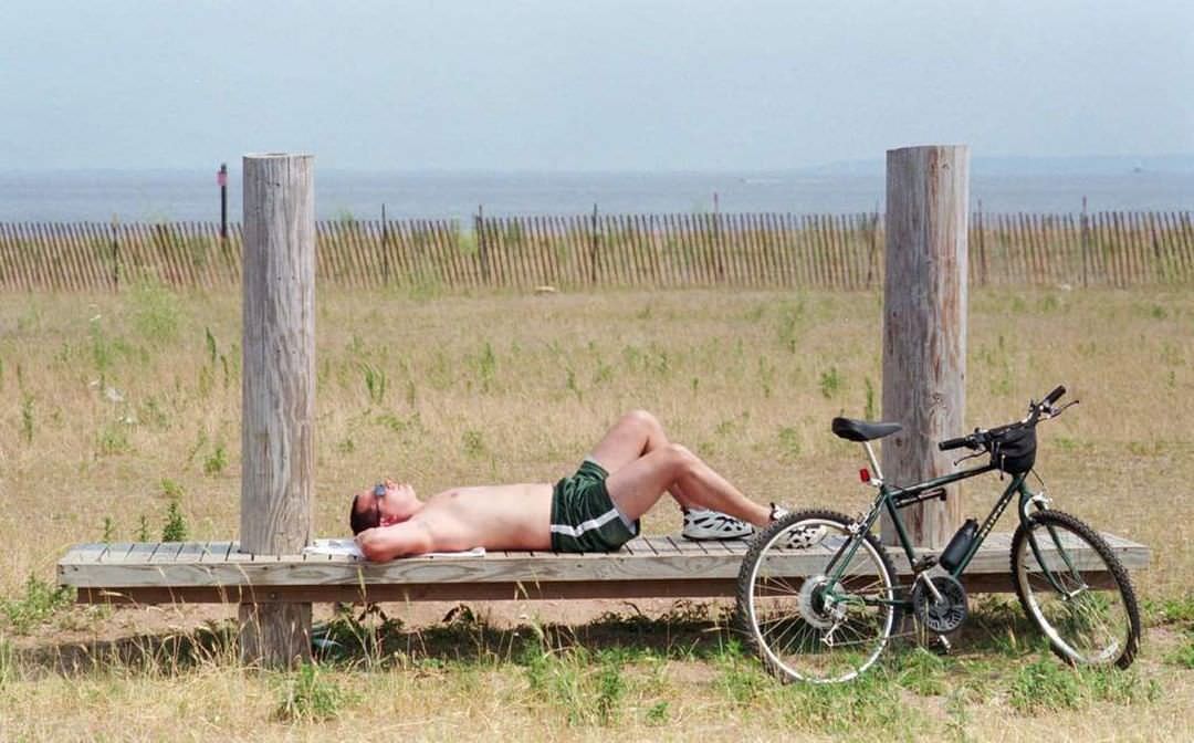 Bill Moore Enjoys The Sunshine At Great Kills Park After A Ride, 1998.