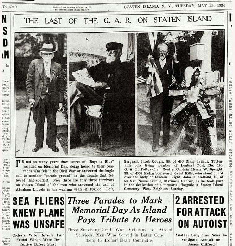 Staten Island Celebrated Memorial Day In 1934 With Parades, Veterans' Services, And Other Activities, Featuring Three Civil War Survivors, 1934.