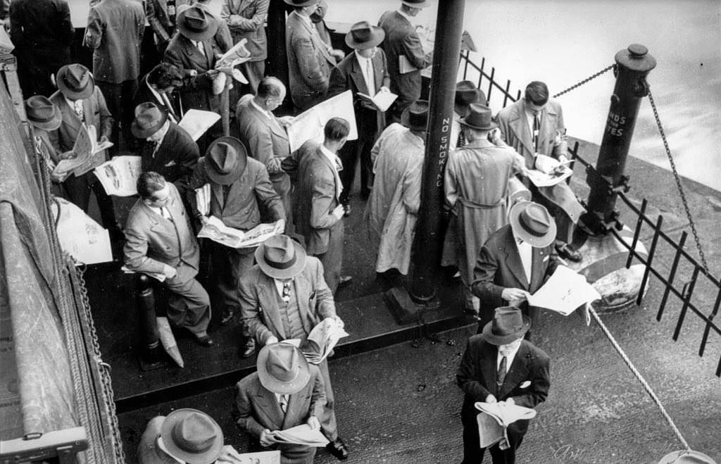 A Favorite Pastime Of Staten Island Ferry Commuters Is Reading The Newspaper, Circa 1940, 1940.