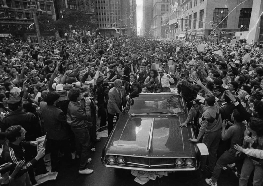 Opening Day Of 1986 Mets Ticker Tape Parade With Daryl Strawberry'S Car On Broadway, 1986.