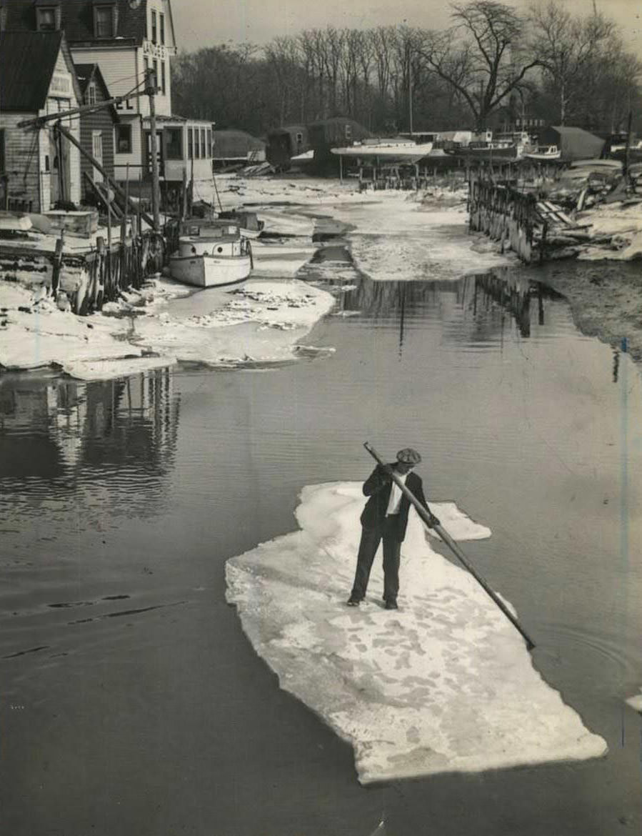 Clearing Ice From Lemon Creek For Shellfish Trips In The Lower Bay, January 1939.