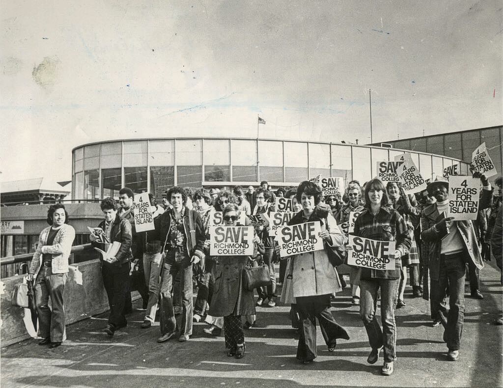 Richmond College Community Members Marching To Save The College, Unified With College Of Staten Island, 1976
