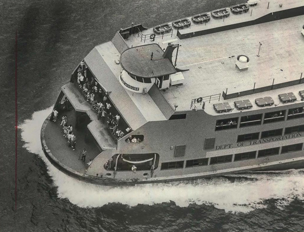 The Staten Island Ferry Newhouse Photographed From Above, Part Of The &Amp;Quot;Barberi Class&Amp;Quot; With Mv Andrew J. Barberi And Mv Samuel I. Newhouse, Built In 1981 And 1982, Known For Being The Largest Licensed Ferry At The Time Of Construction, 1993.