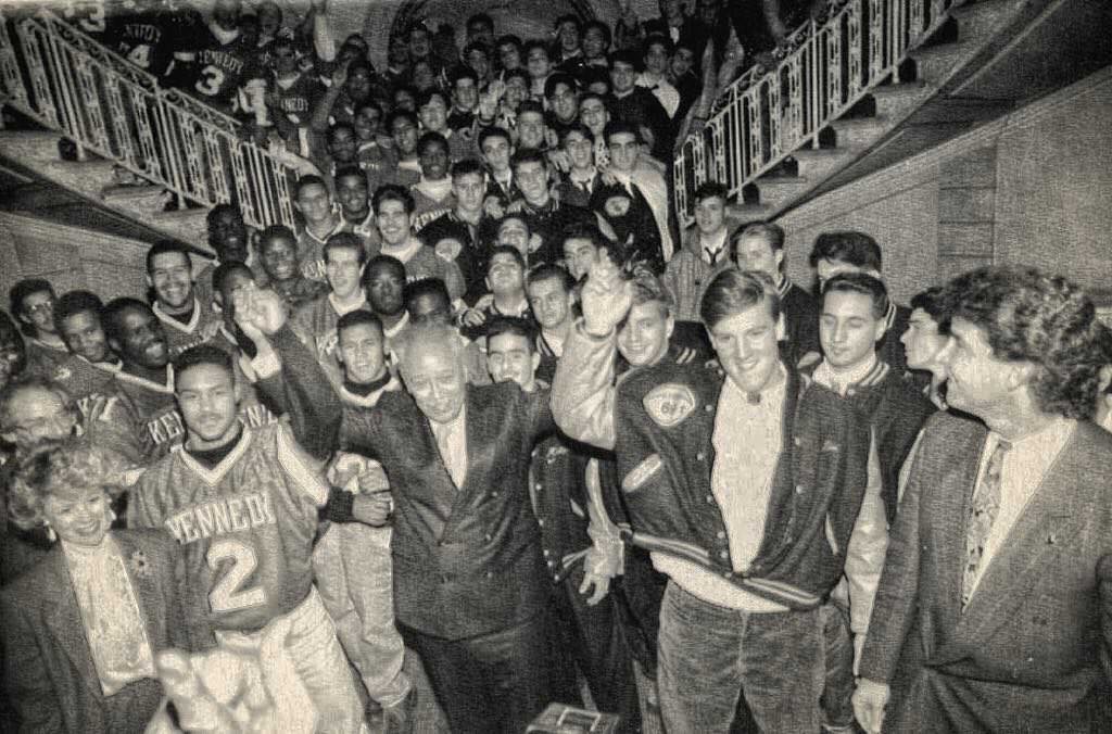 Monsignor Farrell Lions Honored At City Hall; Mayor David Dinkins Congratulates The Athletes, 1991.