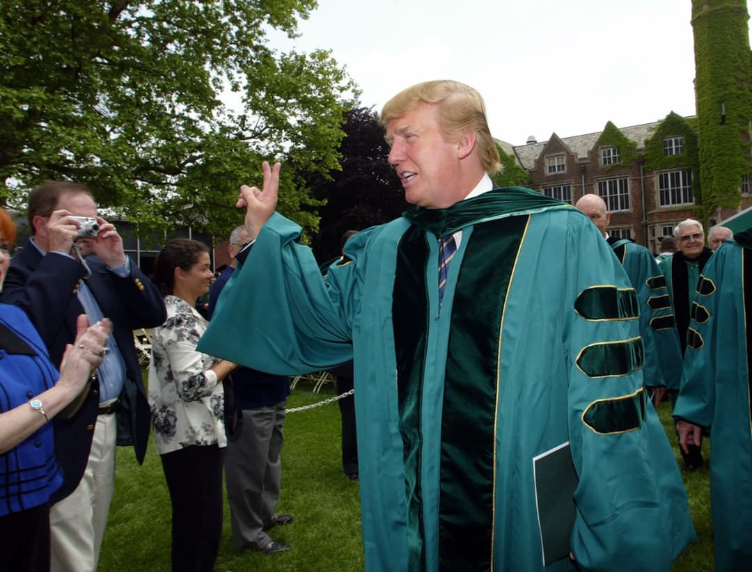 Honorary Degree Recipient Donald Trump At Wagner College Commencement, Reflecting On His Life'S Journey And Expressing Admiration For The Campus, 2004.
