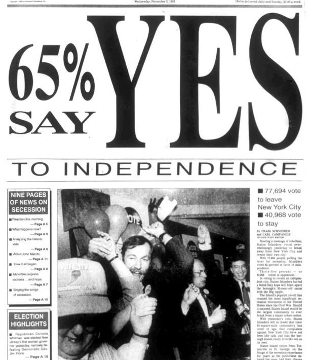 Staten Islanders Voting In Favor Of Secession From Nyc And State Denial, 1993.
