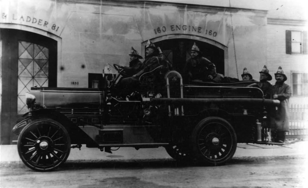 Members Of Engine Co. 160 With Their Steam Pumper, 1915. First Paid Staten Island Firefighters; The Firehouse Is Still In Use, 1915.