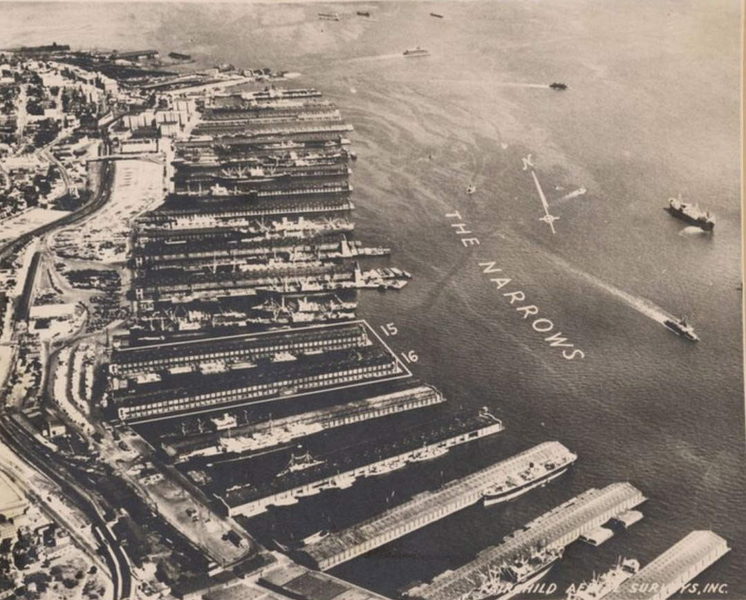 Aerial View Of Staten Island Waterfront And The Narrows, Circa 1948.