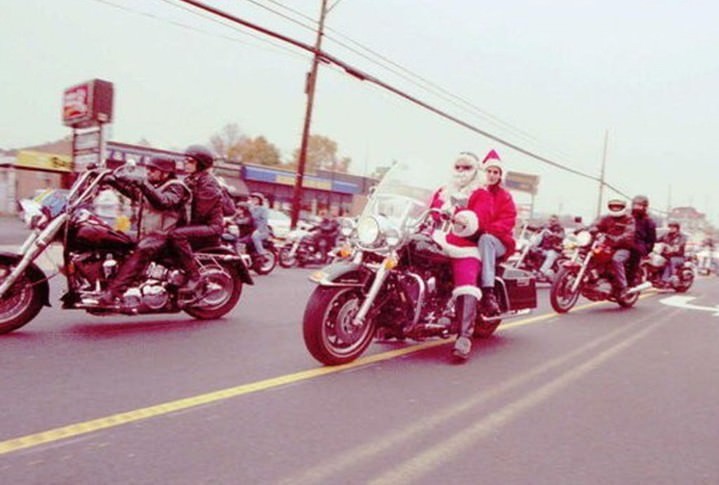 Motorcyclist Dresses As Santa Claus During The Staten Island Bikers Association Toy Run, 1999.