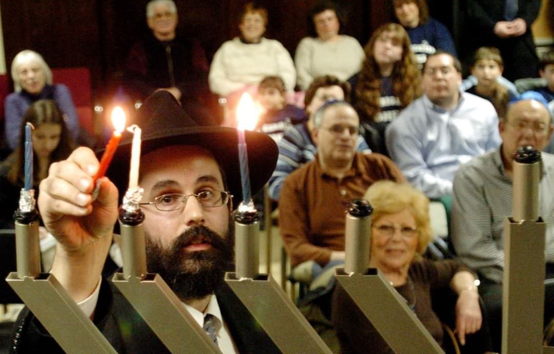 Rabbi Yochanan Ivry Lights The Hanukkah Candles At Staten Island Borough Hall, 2005.