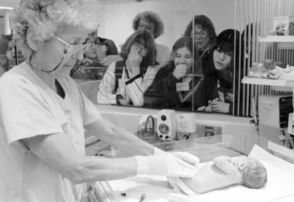 Students From I.s. 27 With Nurse Martha Morrongiello And A Newborn Baby At St. Vincent'S Hospital, 1995.