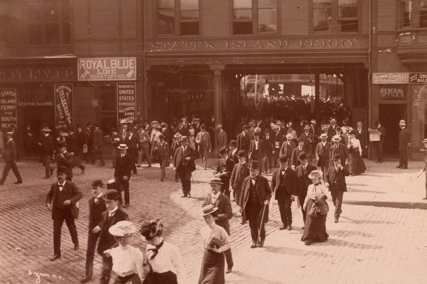 Commuter Crowds Exiting The Staten Island Ferry Depot At Whitehall Street, 1901.