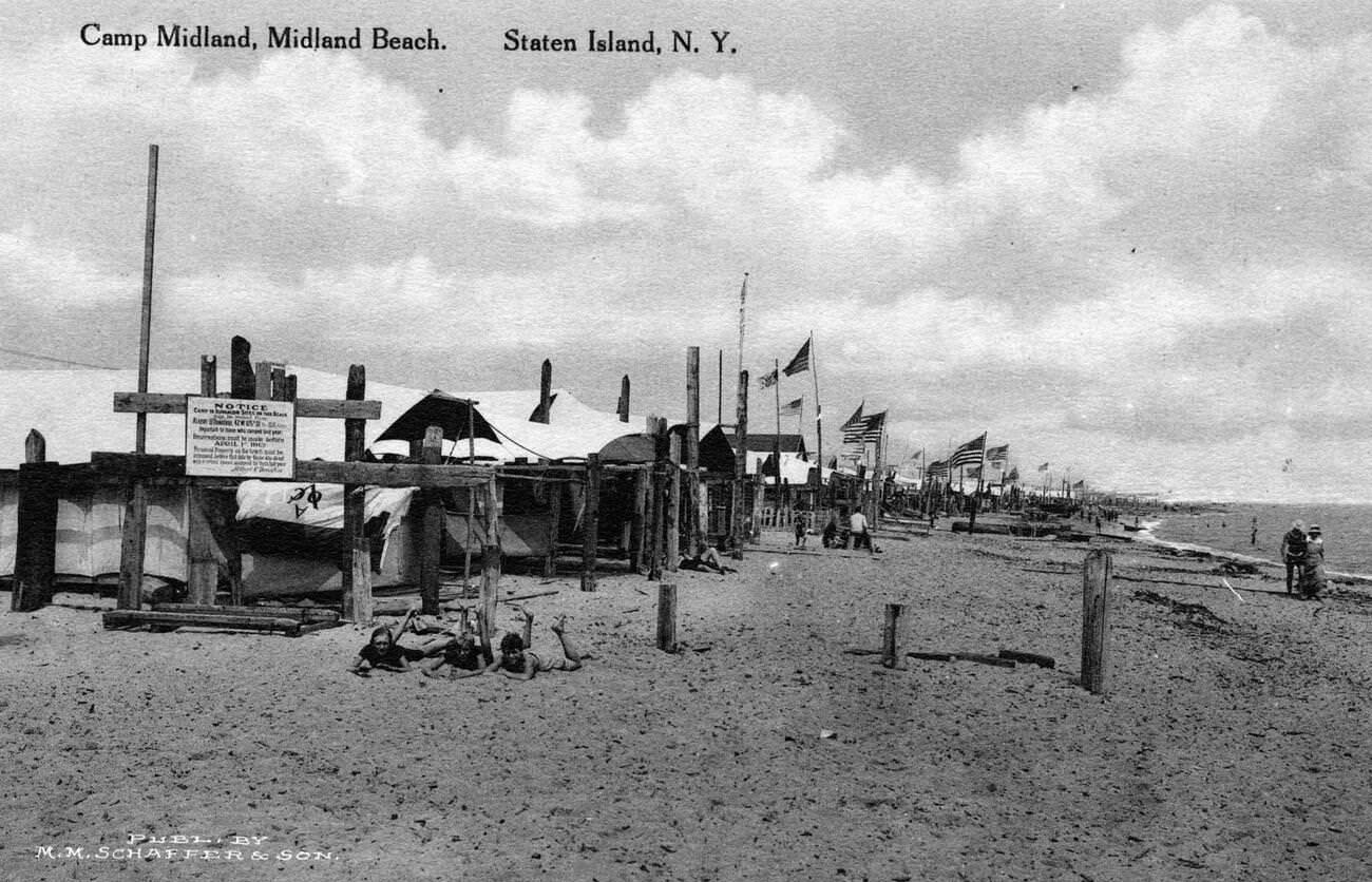Camping Cottages And Beach At Camp Midland, Midland Beach, Staten Island, 1900.