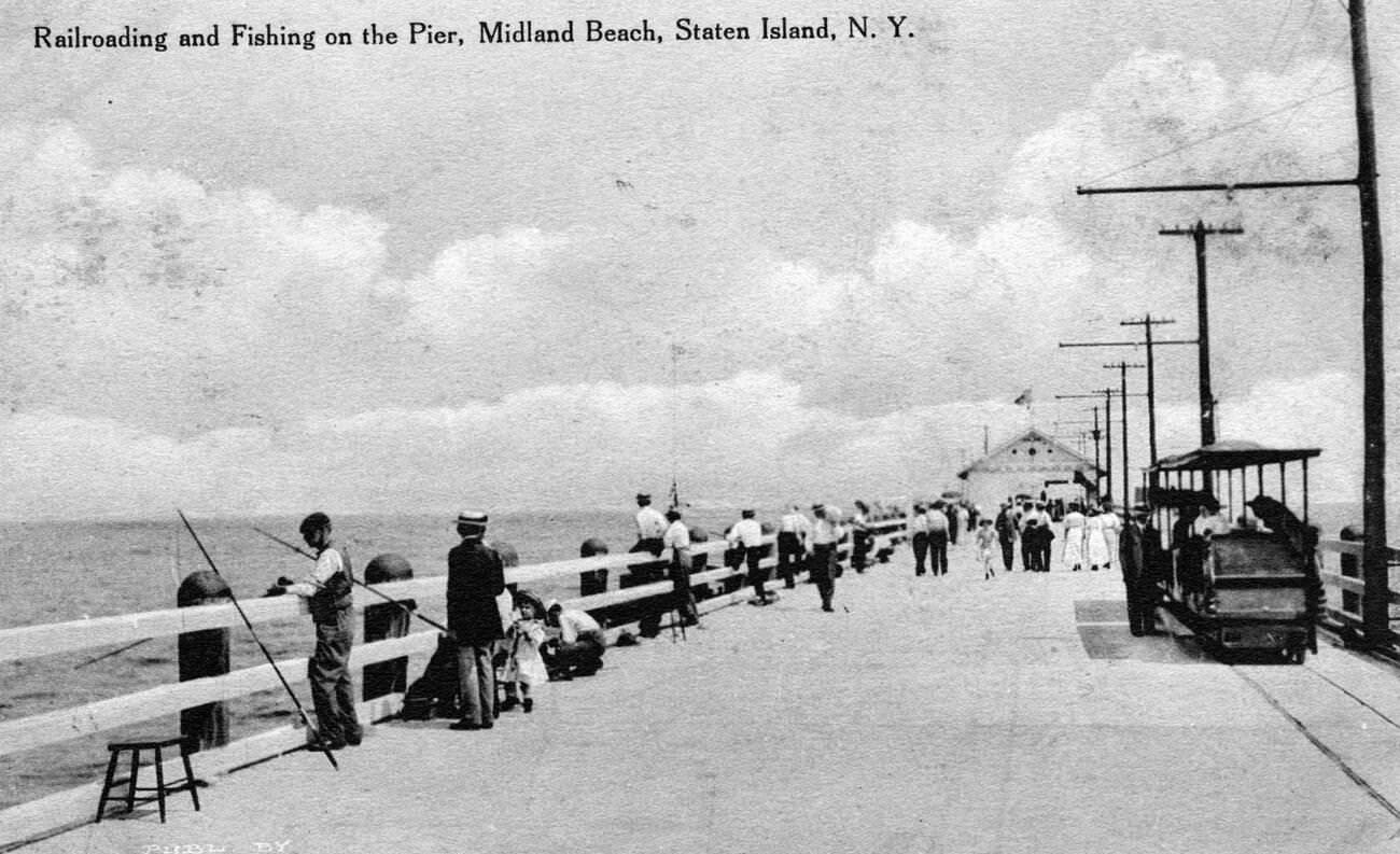 Fishing And Railroading On The Pier At Midland Beach, Staten Island, 1900.