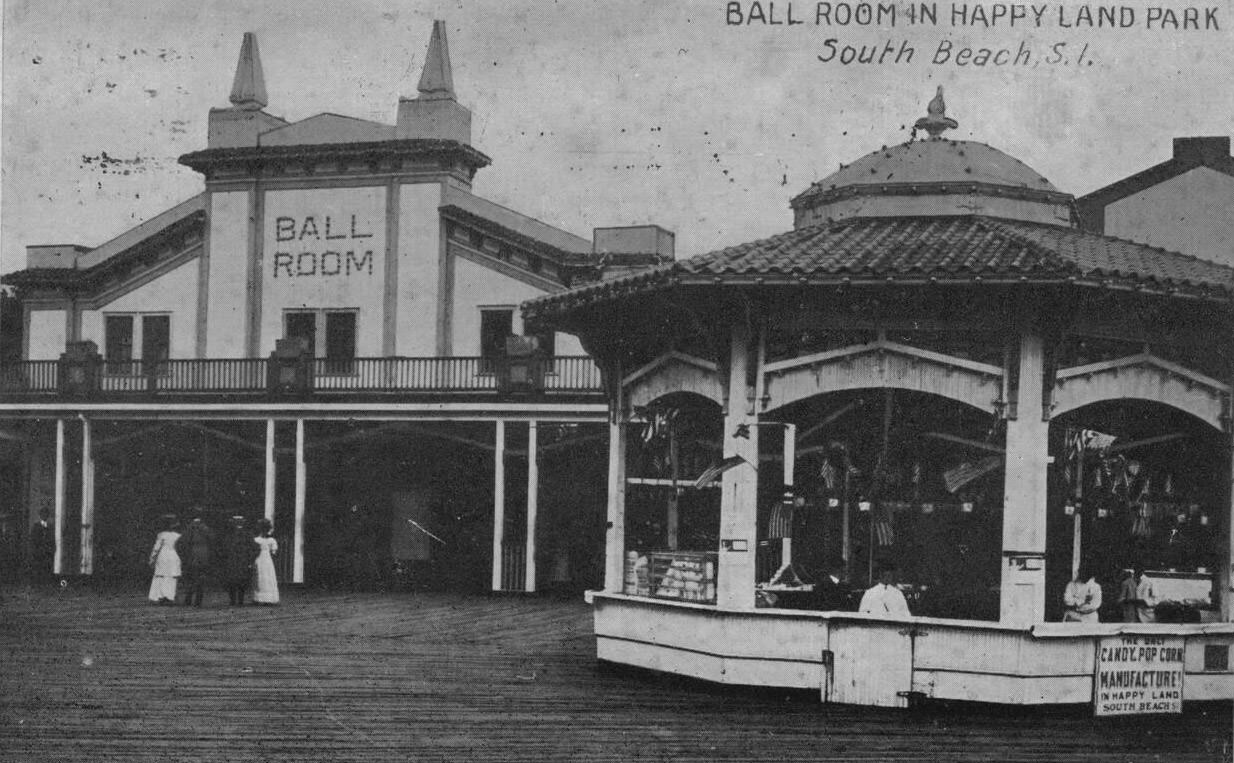 People By Ball Room In Happy Land Park, South Beach, Staten Island, 1900.