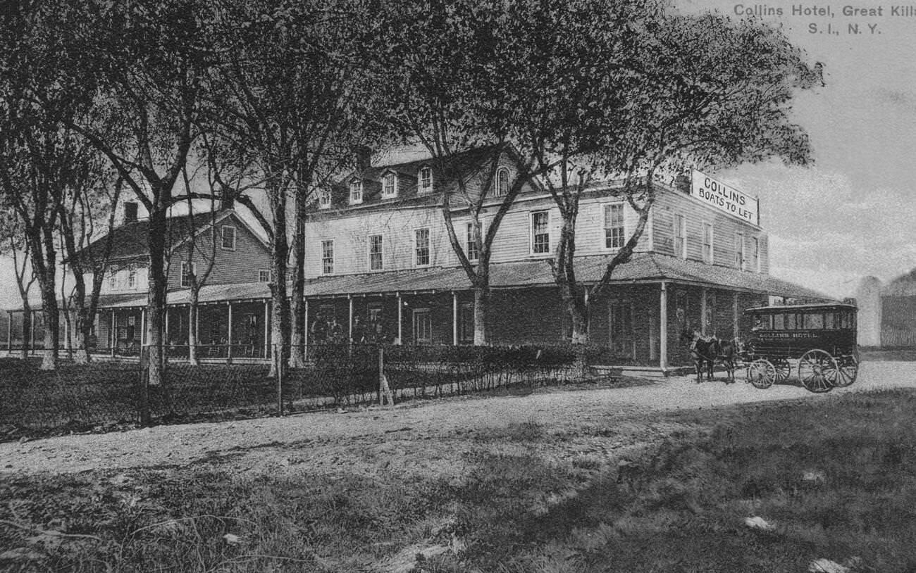 Collins Hotel With A Horse-Drawn Wagon Outside, Surrounded By Nature In Great Kills, Staten Island, 1900.