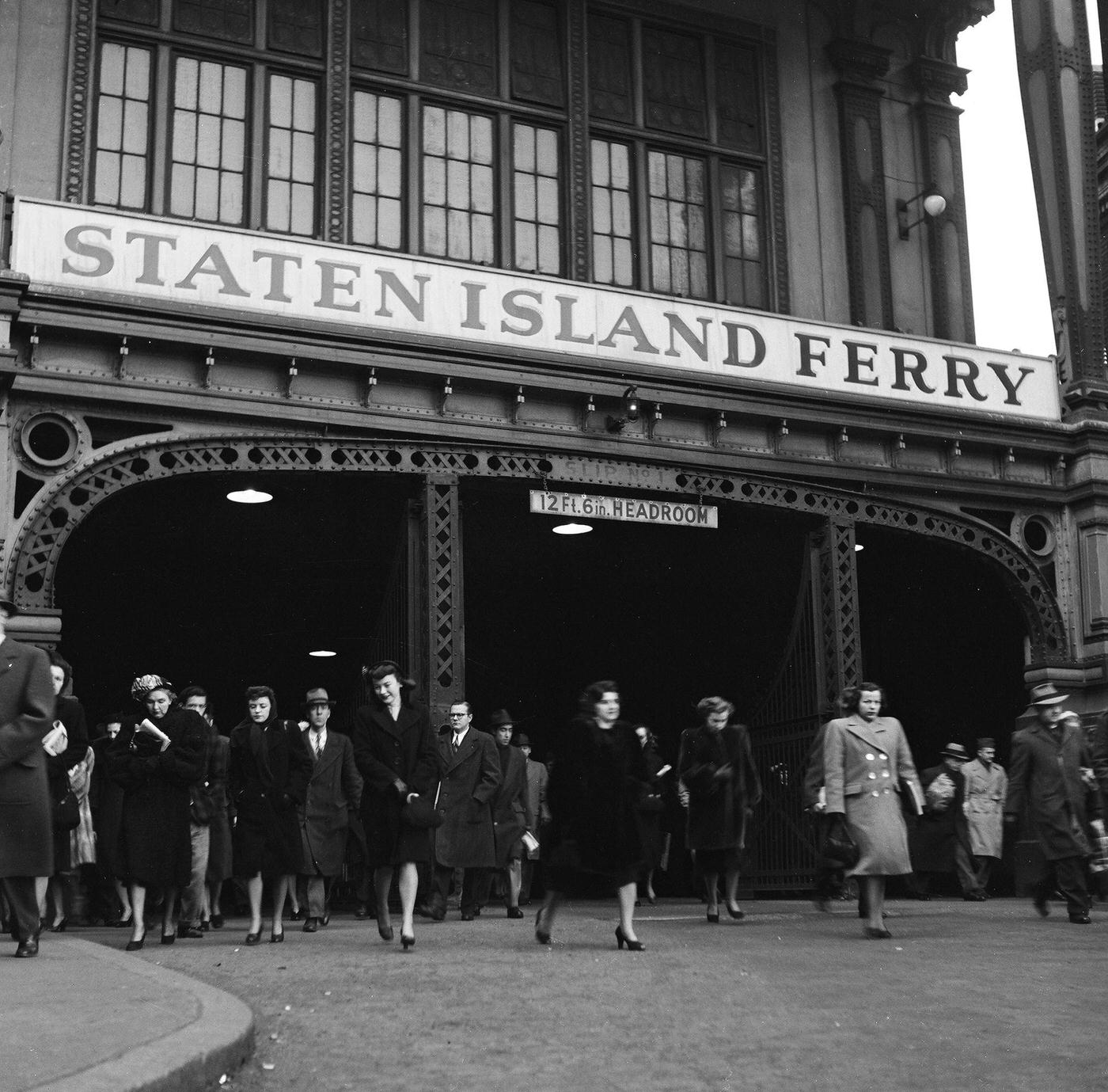 Passengers Depart From The Staten Island Ferry Terminal, 1948.