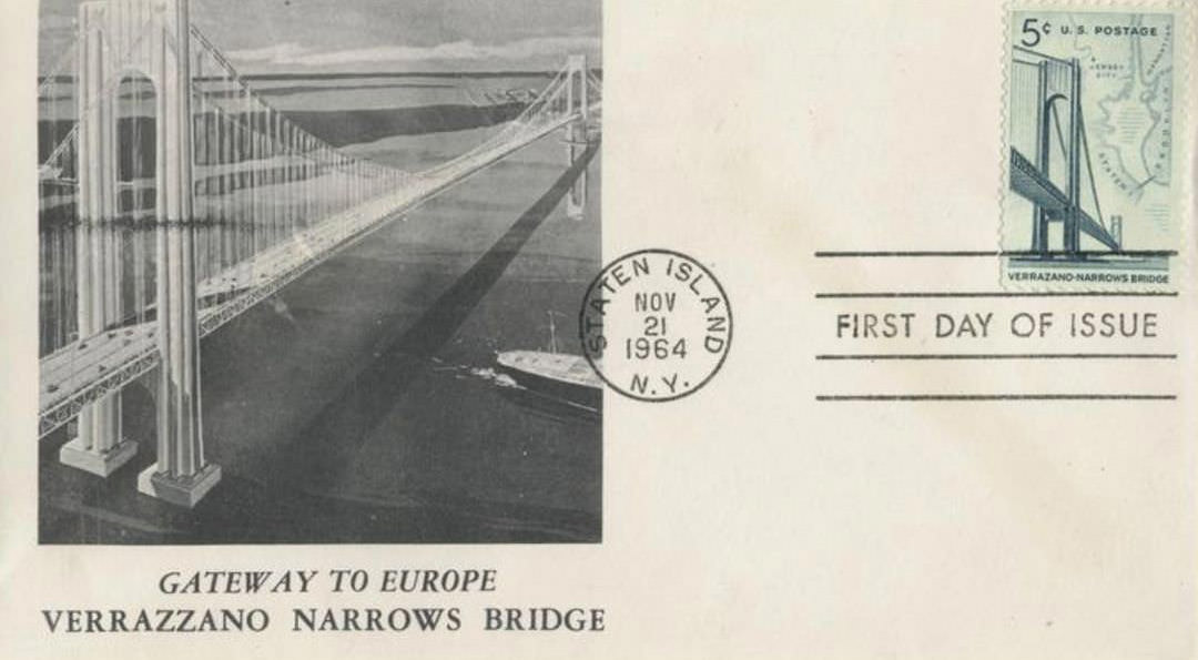 First Day Of Issue Envelope Cover With 'Gateway To Europe, Verrazzano-Narrows Bridge,' 1964.