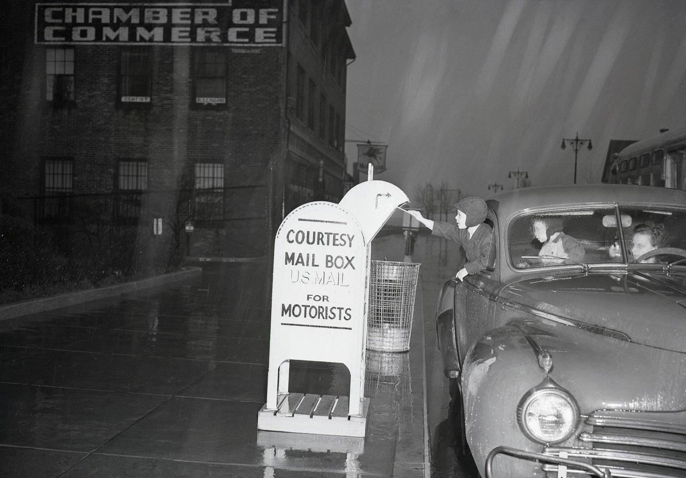 John Giacona, 4, Uses A &Amp;Quot;Drive-Up&Amp;Quot; Mailbox At The St. George Post Office, January 9, 1951.