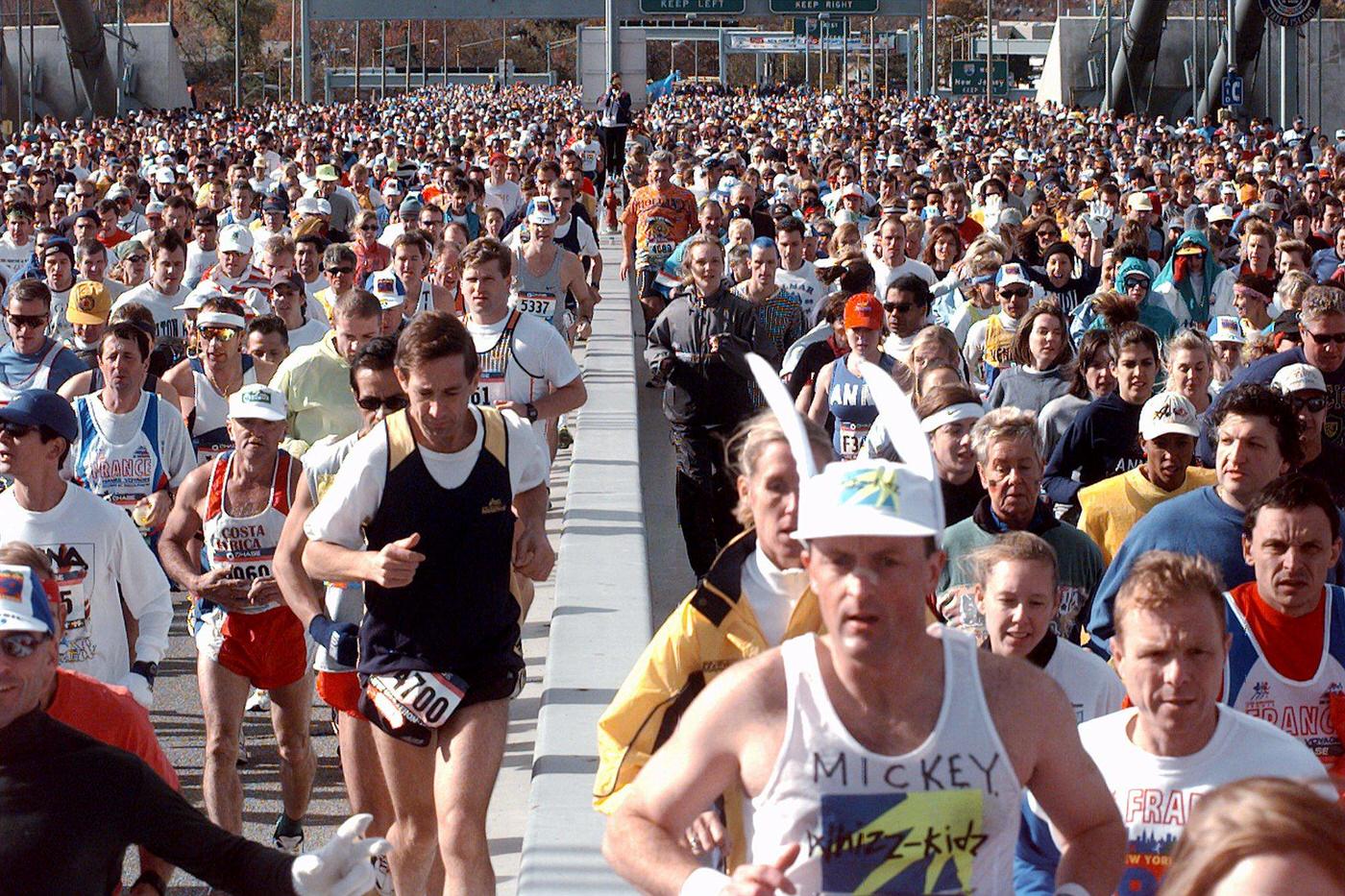 Runners On The Verrazano Bridge During The 1999 New York City Marathon.