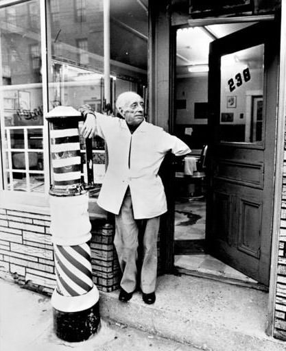 Barber Vito Branca Outside His Shop In Tottenville, 1979.