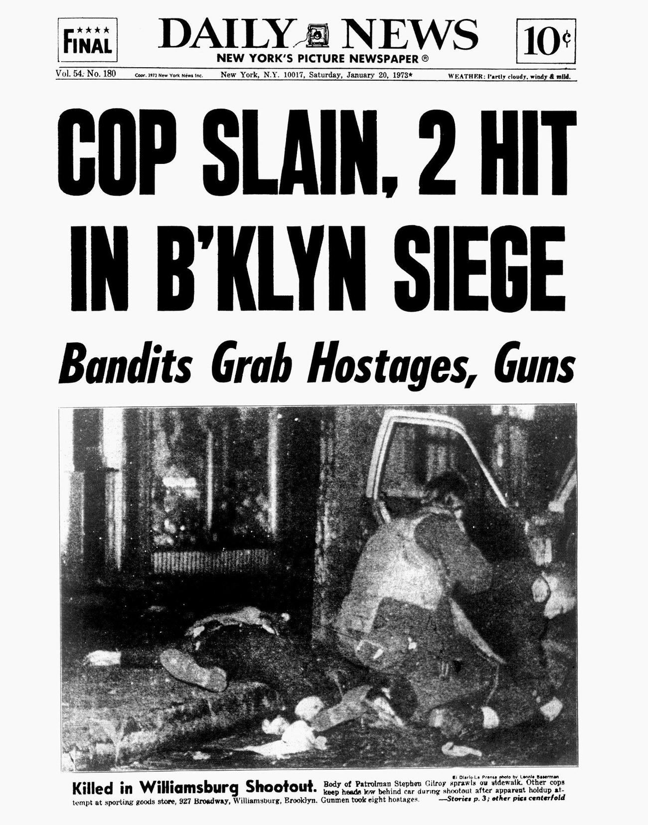 Daily News Headline Covers Brooklyn Hostage Siege, January 20, 1973