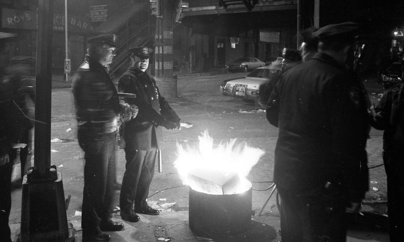 Police Try To Keep Warm During Brooklyn Siege, 1973