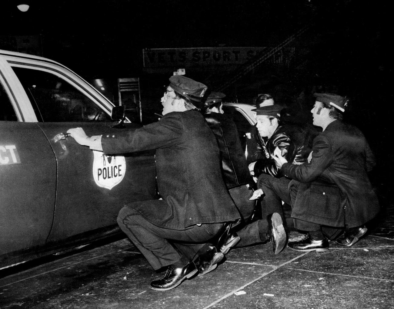 Cops Take Cover From Gunfire During Brooklyn Siege, 1973