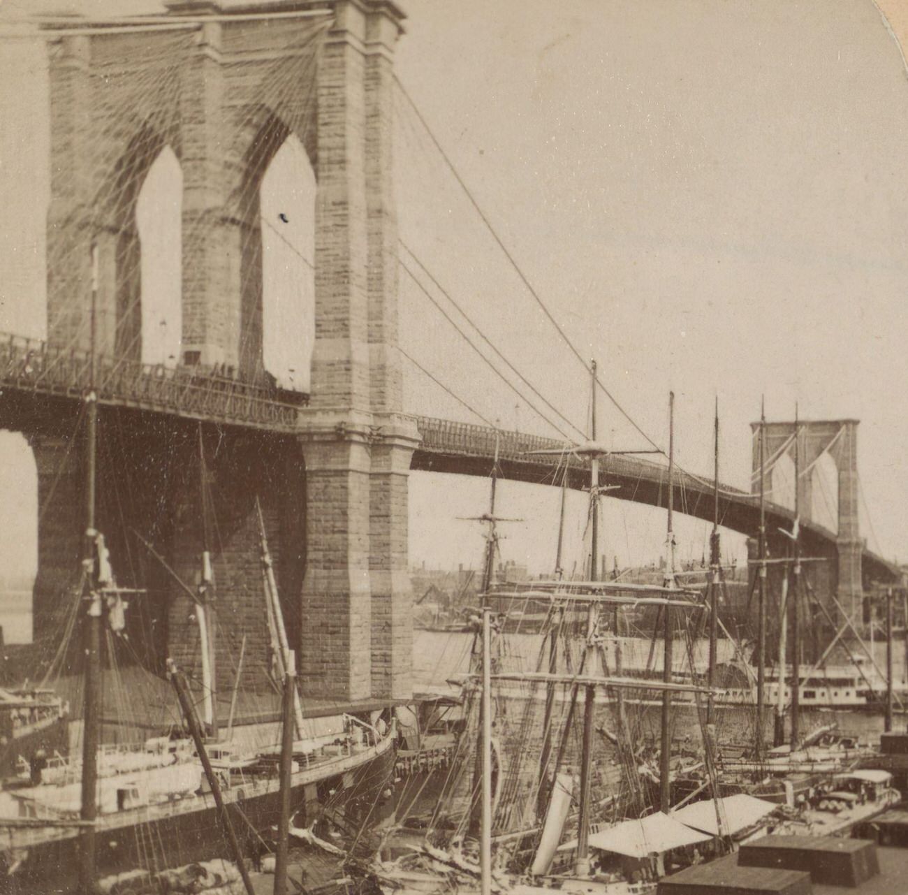 Close-Up View Of Brooklyn Bridge And East River, Brooklyn
