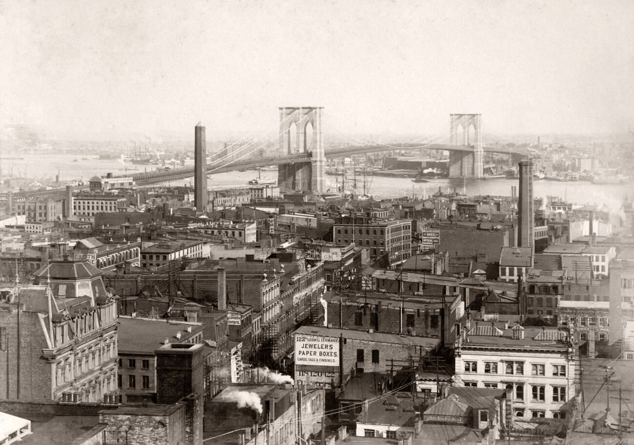 Skyline And Brooklyn Bridge In The 1890S, Brooklyn, 1890