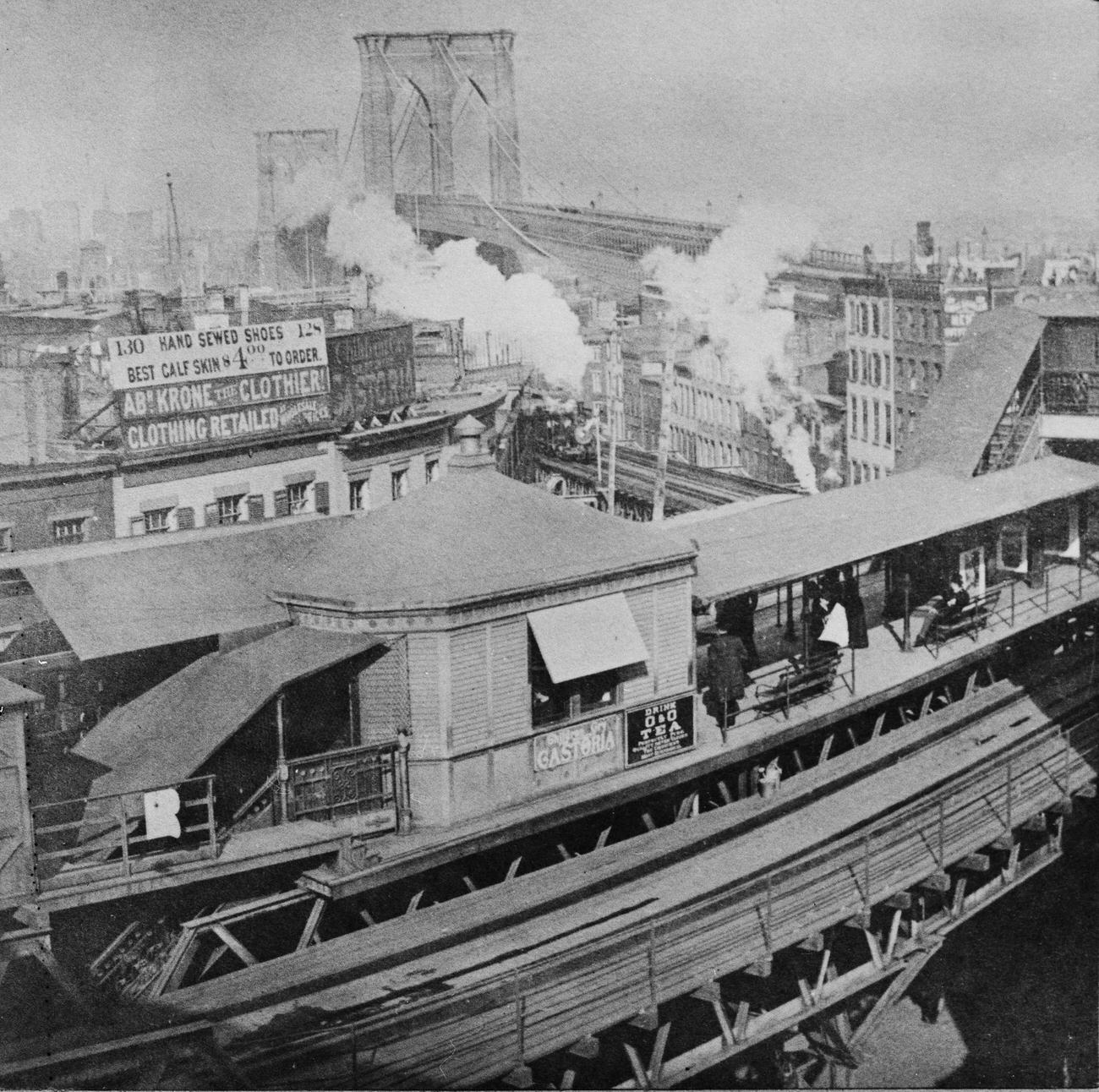 Brooklyn Bridge Station With Advertisements, Brooklyn, 1890