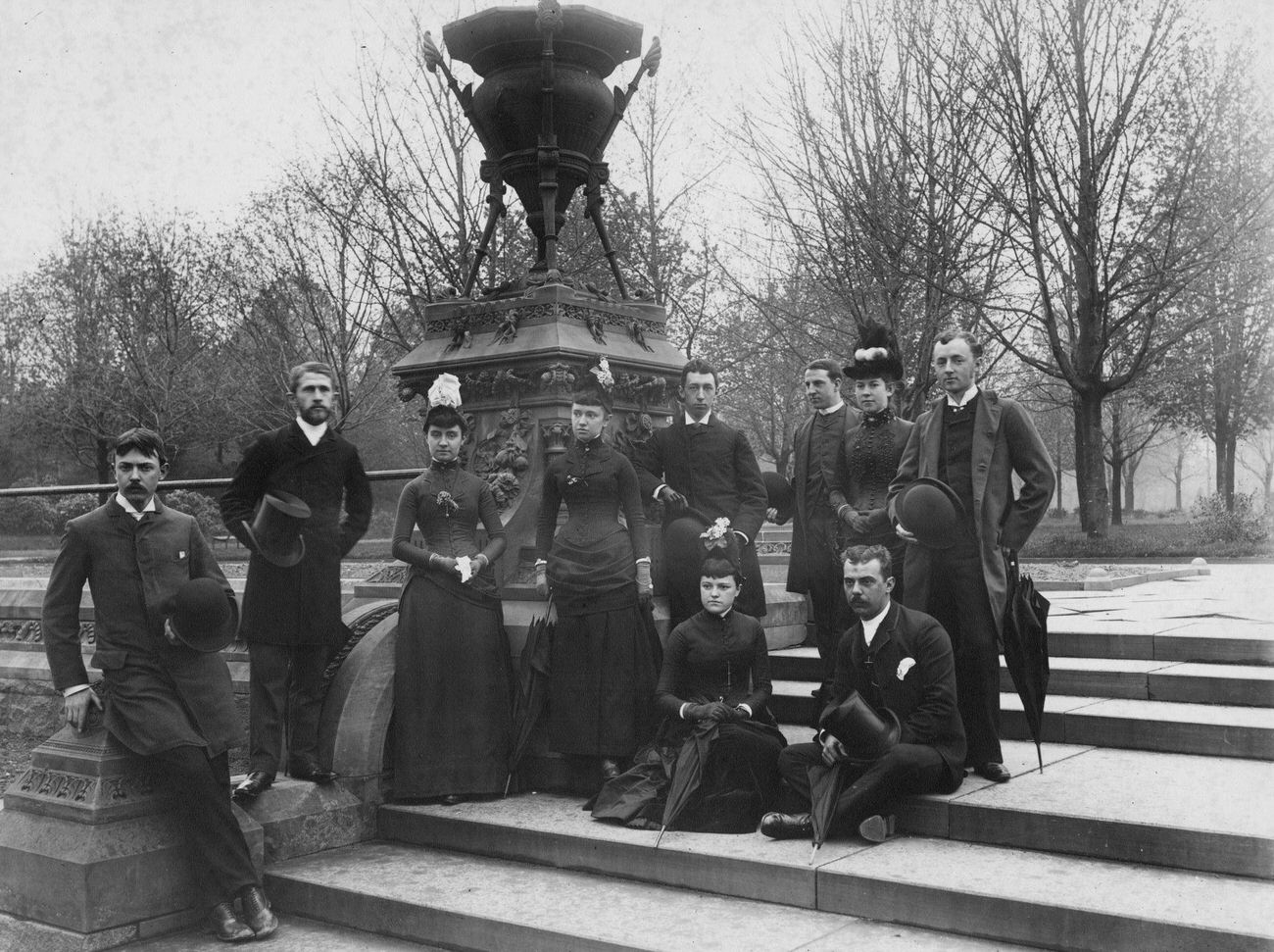 James Sheridan Hall And Friends By Ornamental Urn In Prospect Park, Brooklyn, 1895