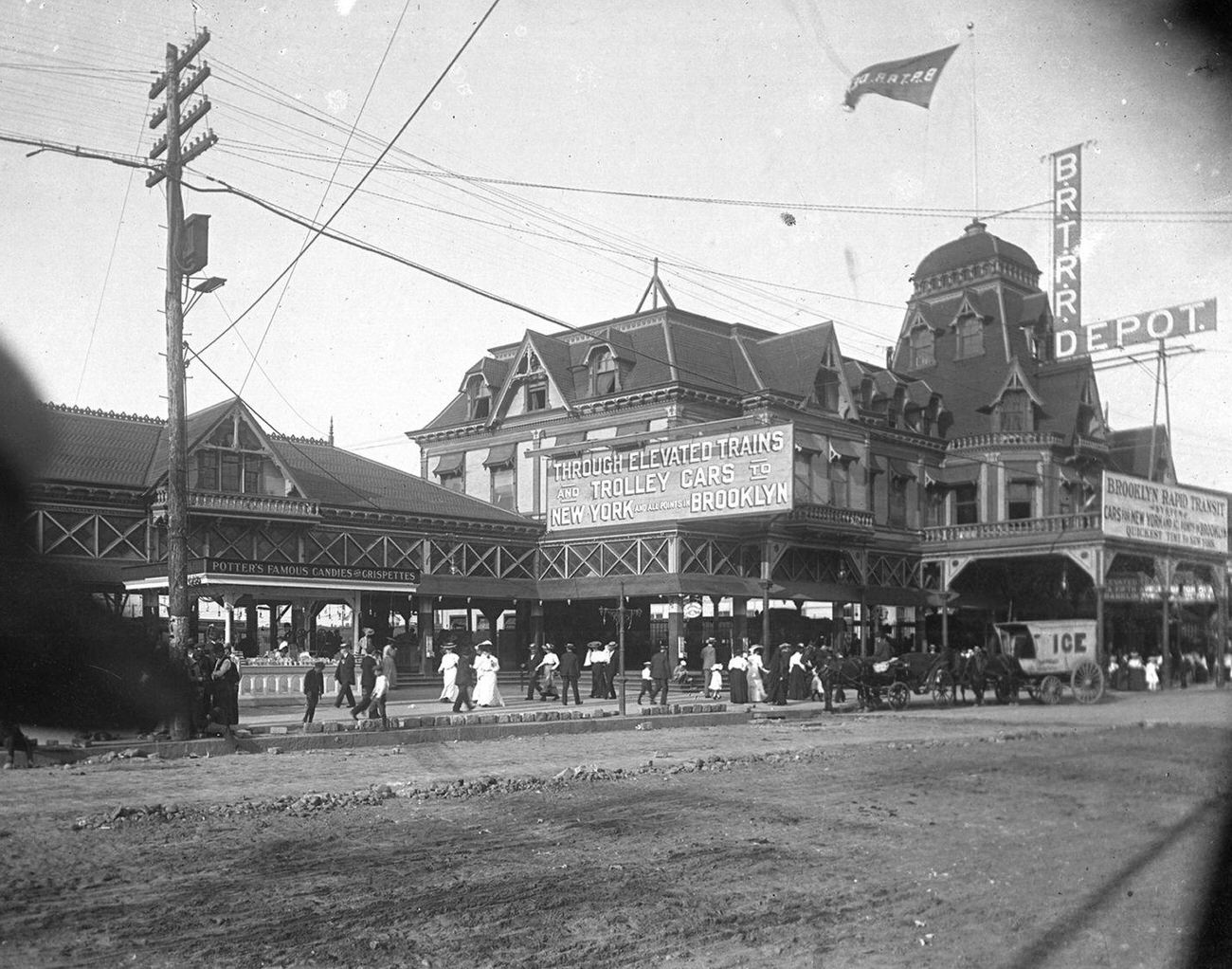 Brt Railway Depot And Potter'S Candy House In Coney Island, Brooklyn, Late 1890S.