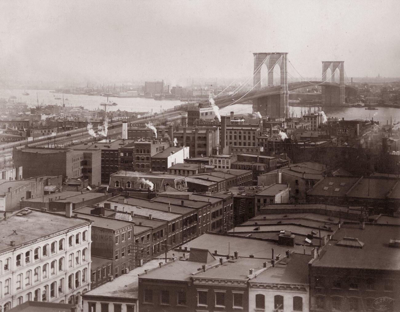 Brooklyn Bridge Over East River, Brooklyn, Circa 1890.