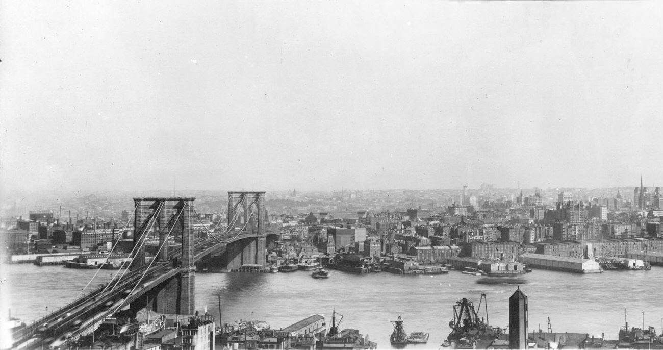 Brooklyn Skyline And Brooklyn Bridge, Brooklyn, 1895