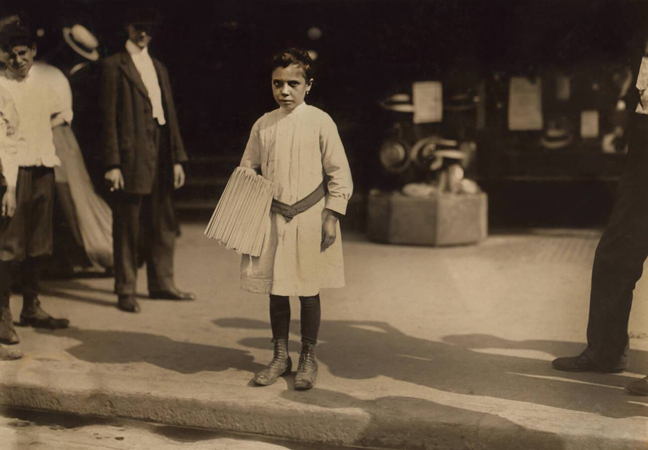 Young Girl Selling Newspapers Near Brooklyn Bridge, Brooklyn, 1910