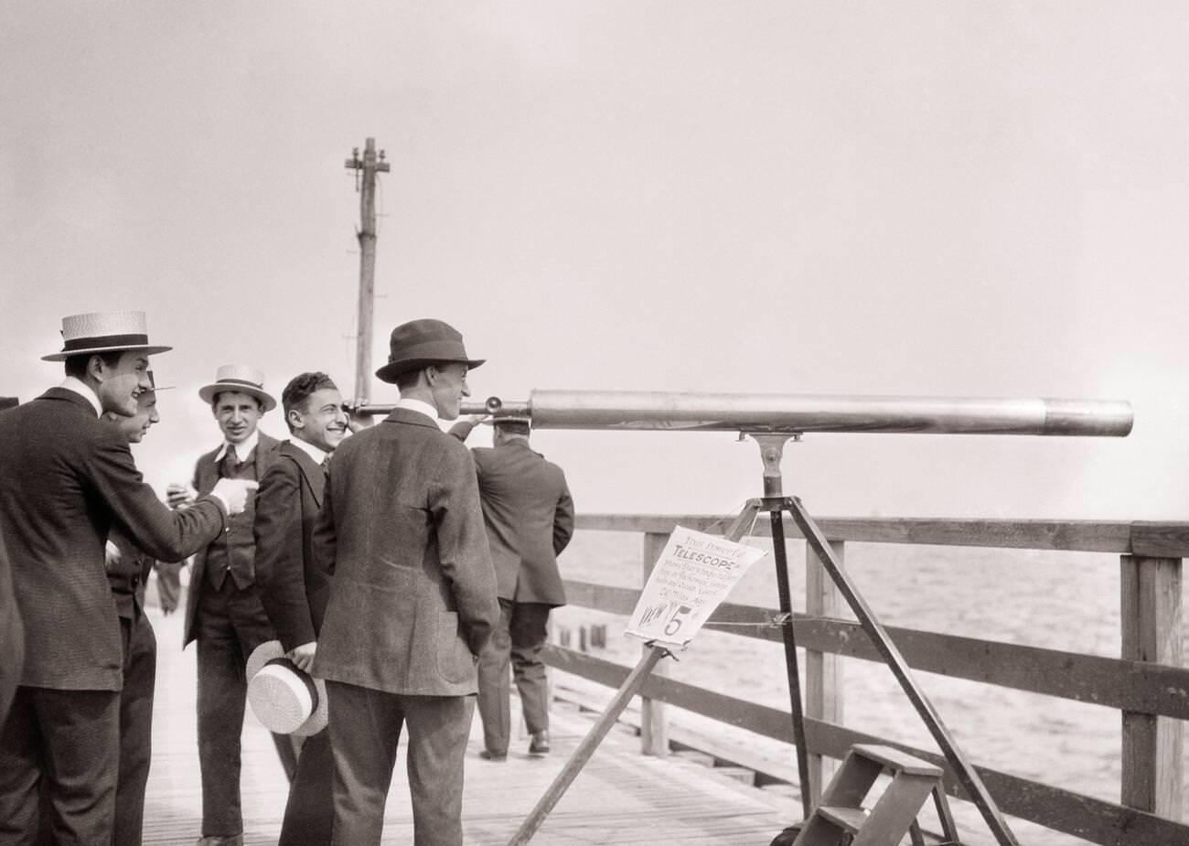 Telescope Viewing At Coney Island For A Nickel, Brooklyn, 1916