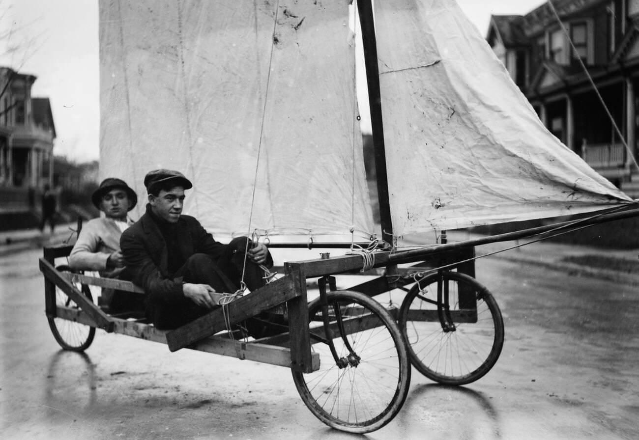 Young Adults Riding Sail Wagons In Victorian Flatbush, Brooklyn, 1912.
