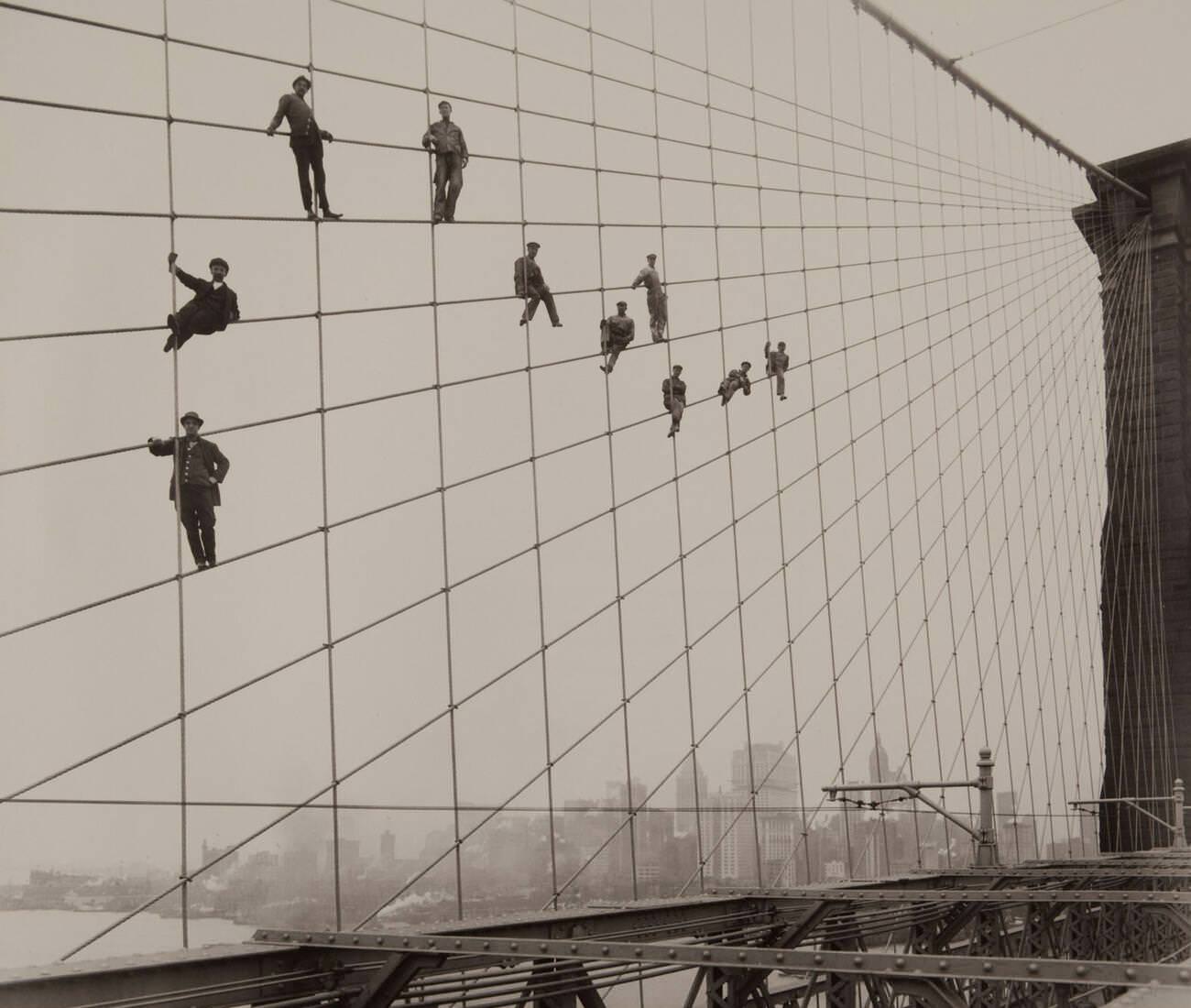 Painters Working On Brooklyn Bridge Suspender Cables, Brooklyn, 1914.