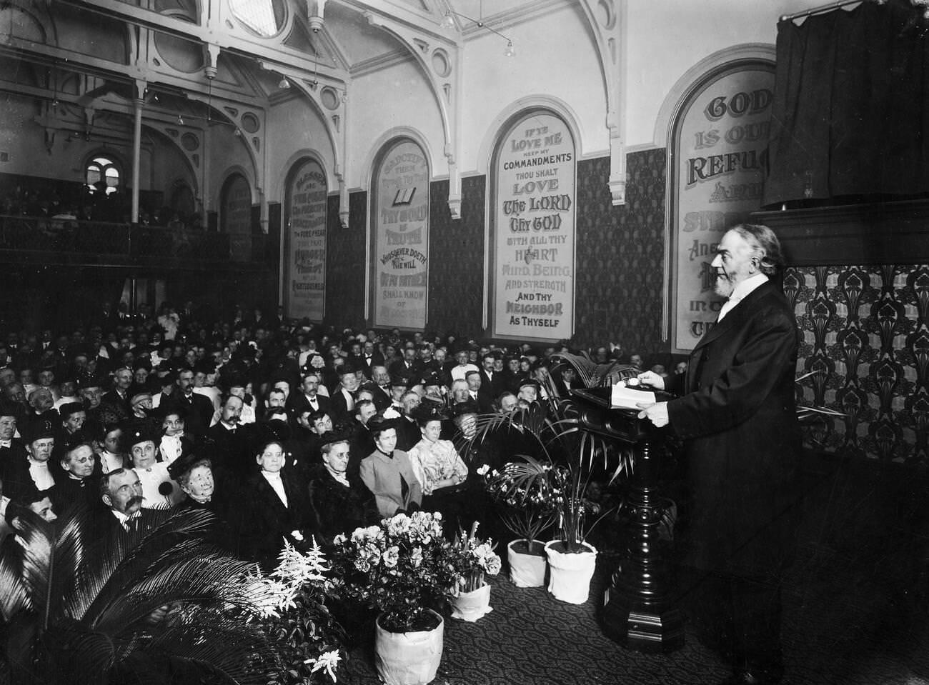Dr. Charles T. Russell Preaching In Brooklyn Tabernacle, Brooklyn, 1919.
