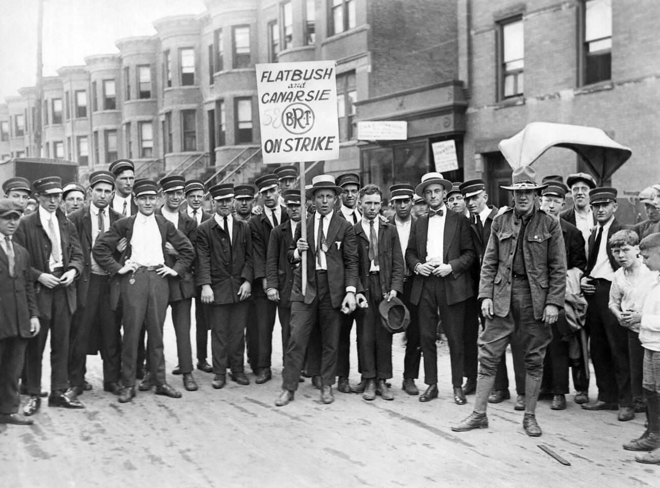 Brooklyn Rapid Transit Streetcar Employees On Strike, Brooklyn, 1919.