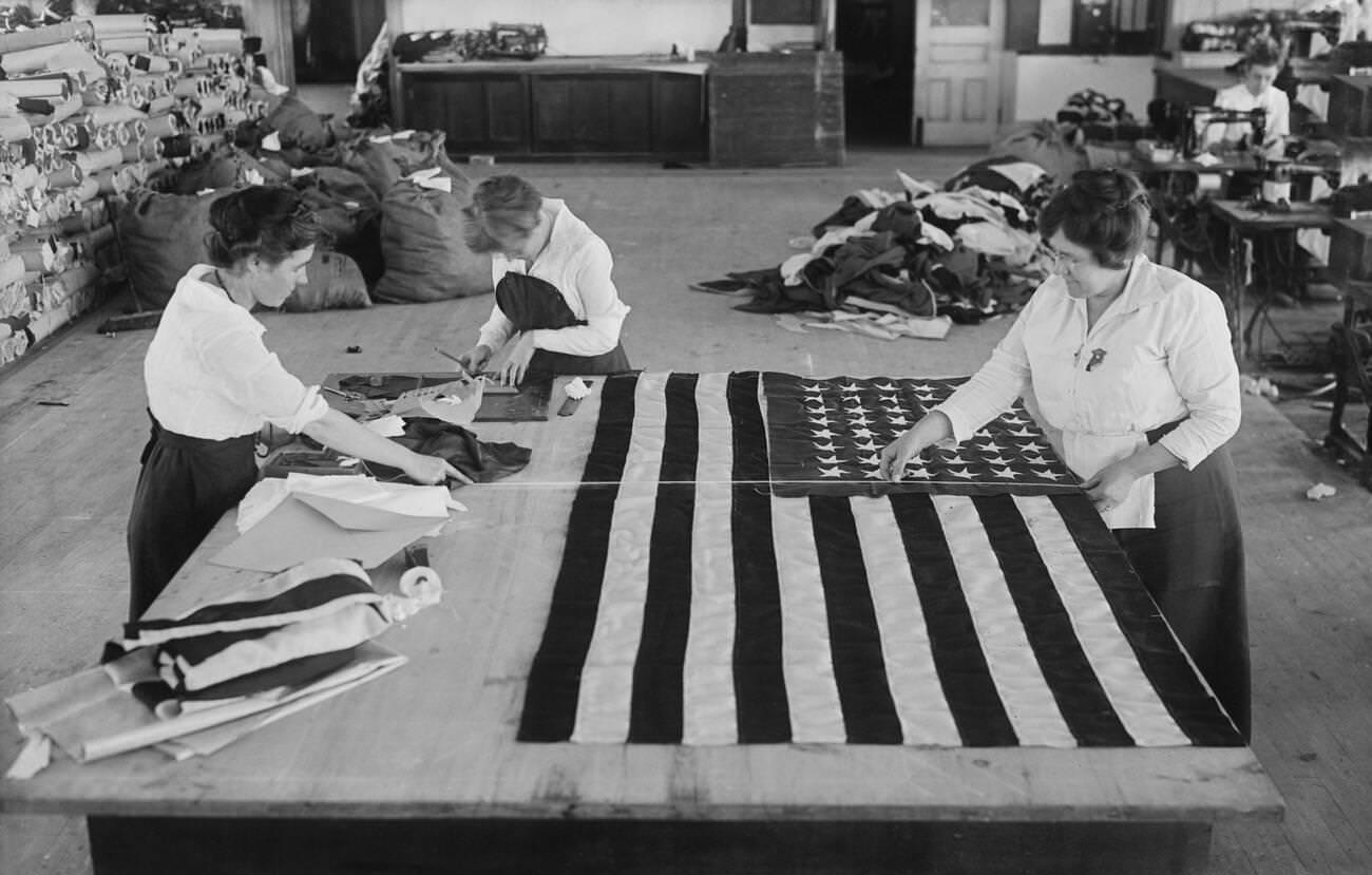 Women Making American Flags At Brooklyn Navy Yard, Brooklyn, 1917.
